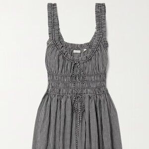 Emmaretta shirred gingham organic cotton-voile midi dress